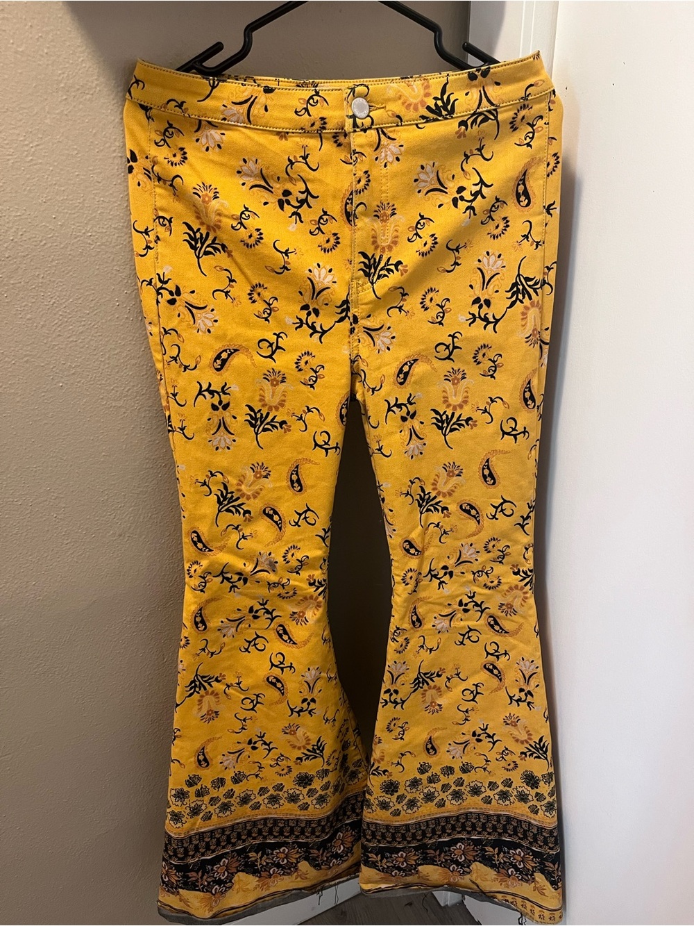 Free People Yellow Floral Printed Flare Jeans